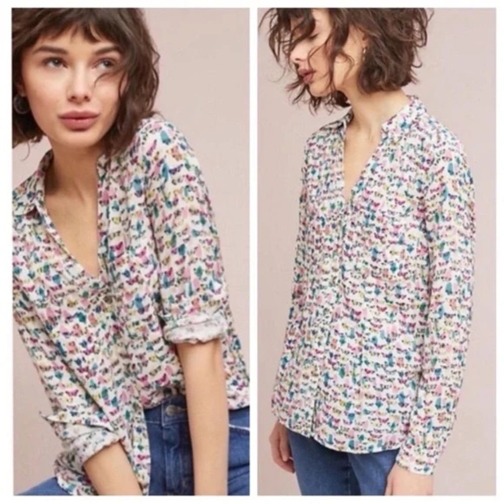 Maeve White and Pink Blouse Elegant Top